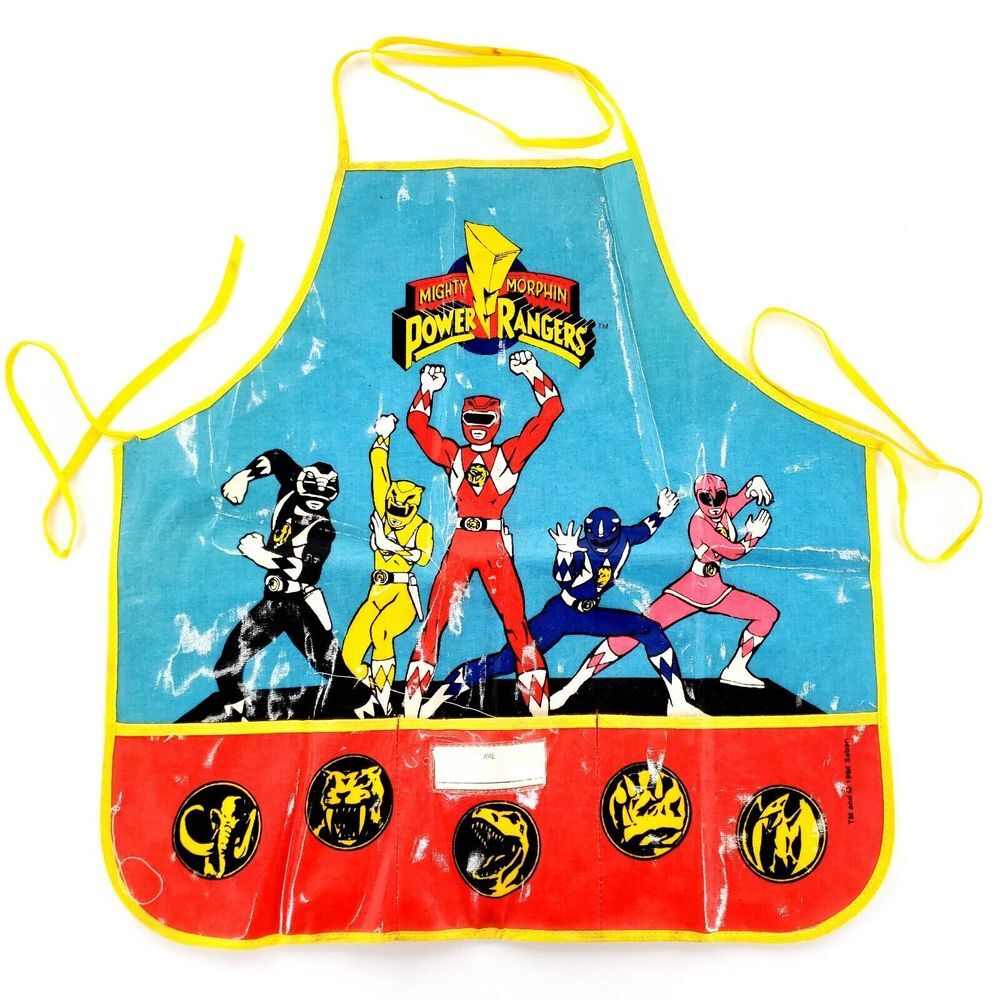 Saban 1994 Power Rangers Children's Kids Plastic Coated Apron w/ Pockets *READ*